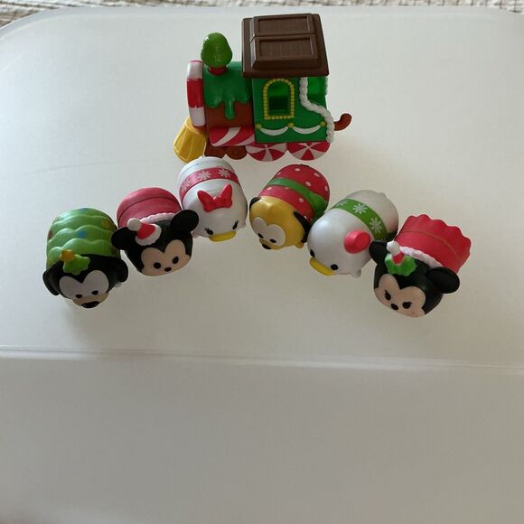 Disney Christmas Tsum Tsum Mini Stackables Holiday Lot 7 Train and characters - Picture 1 of 2